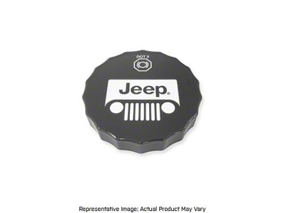 American Brothers Design Master Cylinder Cap Cover with Granite Crystal Jeep Logo; Black (18-24 Jeep Wrangler JL)