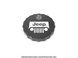 American Brothers Design Master Cylinder Cap Cover with Granite Crystal Jeep Logo; Black (18-23 Jeep Wrangler JL)