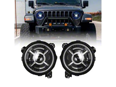 9-Inch RGB-W Halo LED Headlights; Black Housing; Clear Lens (18-24 Jeep Wrangler JL)