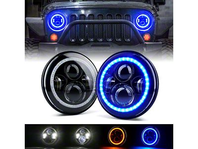 7-Inch Red Halo LED Headlights; Blue Housing; Clear Lens (97-18 Jeep Wrangler TJ & JK)