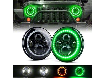 7-Inch Red Halo LED Headlights; Green Housing; Clear Lens (97-18 Jeep Wrangler TJ & JK)