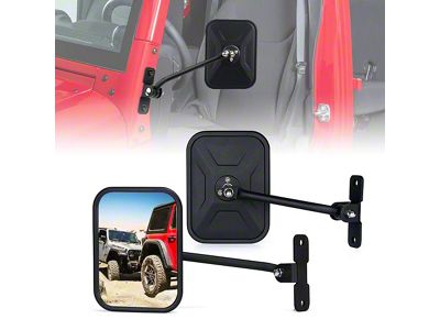 Aluminum Doorless Side Mirrors; Black (07-18 Jeep Wrangler JK)