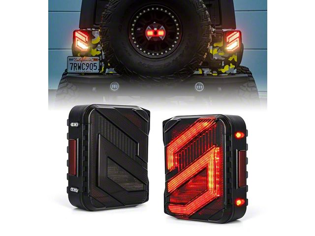 Savage Series LED Tail Lights; Black Housing; Clear Lens (07-18 Jeep Wrangler JK)