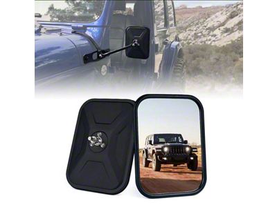 Aluminum Doorless Side Mirrors; Black (18-24 Jeep Wrangler JL, Excluding 4xe)