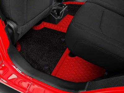 Double Layer Diamond Front and Rear Floor Mats; Base Full Red and Top Layer Black (18-24 Jeep Wrangler JL 2-Door)