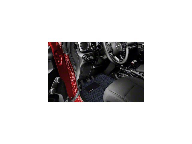 Single Layer Diamond Front and Rear Floor Mats; Black and Blue Stitching (07-18 Jeep Wrangler JK 4-Door)