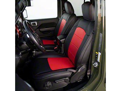 Kustom Interior Premium Artificial Leather Front and Rear Seat Covers; Black with Red Accent (18-24 Jeep Wrangler JL 4-Door)