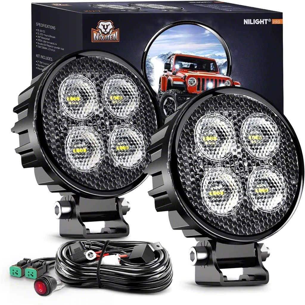 Nilight Jeep Gladiator 3-Inch Round LED Pod Lights; Flood Beam W0812B ...