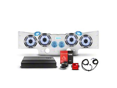 DS18 Complete RGB Loaded Sound Bar Package with Metal Grille Marine Speakers; White Sound Bar with Black Speakers (07-18 Jeep Wrangler JK)