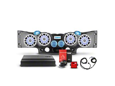 DS18 Complete RGB Loaded Sound Bar Package with Plastic Grille Marine Speakers; Black Sound Bar with White Speaker Grilles (07-18 Jeep Wrangler JK)