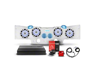 DS18 Complete RGB Loaded Sound Bar Package with Plastic Grille Marine Speakers; White Sound Bar with White Speaker Grilles (07-18 Jeep Wrangler JK)