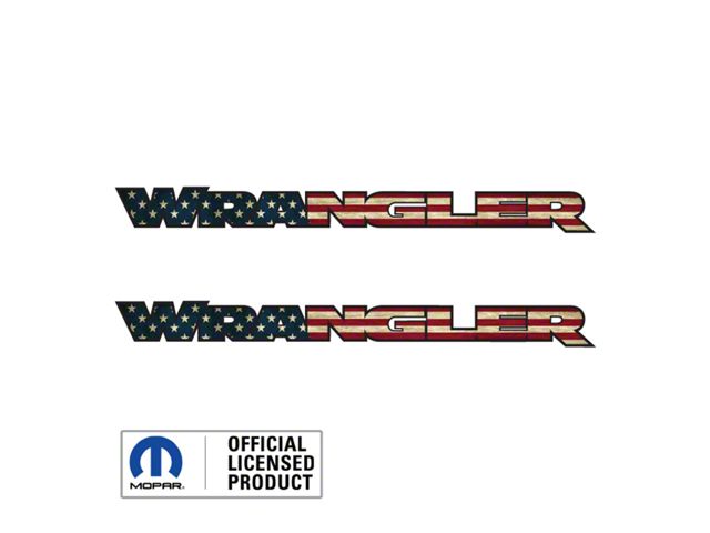 WRANGLER Hood Decal; Distressed American Flag with Black Outline (07-24 Jeep Wrangler JK & JL)