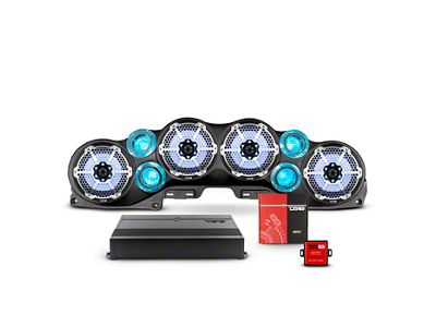 DS18 Complete RGB Loaded Sound Bar Package with Metal Grille Marine Speakers; Black Sound Bar with Black Speakers (20-24 Jeep Gladiator JT)