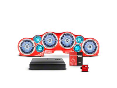 DS18 Complete RGB Loaded Sound Bar Package with Metal Grille Marine Speakers; Red Sound Bar with White Speakers (20-24 Jeep Gladiator JT)