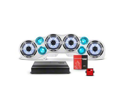 DS18 Complete RGB Loaded Sound Bar Package with Metal Grille Marine Speakers; White Sound Bar with Black Speakers (20-24 Jeep Gladiator JT)