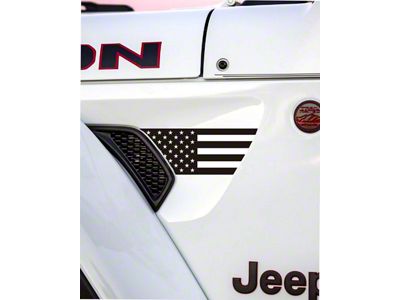 Flag Fender Vent Premium Wrap Decal; Black and White (18-24 Jeep Wrangler JL)