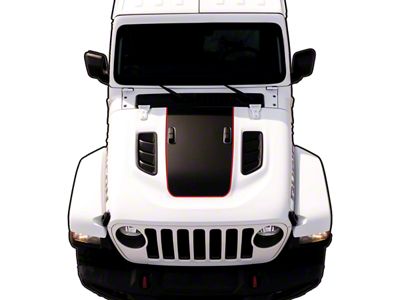 Hood Graphic with Windshield Bumper Cutouts; Black with Red Outline (20-24 Jeep Gladiator JT Rubicon)