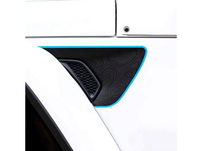 Topographic Map Fender Vent Premium Wrap Decal; Black with Blue Outline (20-24 Jeep Gladiator JT)