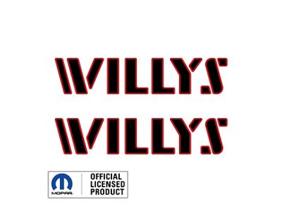 WILLYS Hood Graphic; Black with Red Outline (07-24 Jeep Wrangler JK & JL)