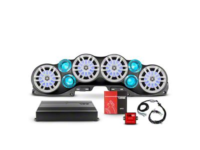 DS18 Complete RGB Loaded Sound Bar Package with Plastic Grille Marine Speakers; Black Sound Bar with White Speaker Grilles (20-24 Jeep Gladiator JT)