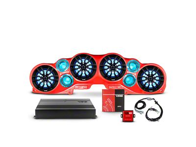 DS18 Complete RGB Loaded Sound Bar Package with Plastic Grille Marine Speakers; Red Sound Bar with Black Speaker Grilles (18-24 Jeep Wrangler JL)