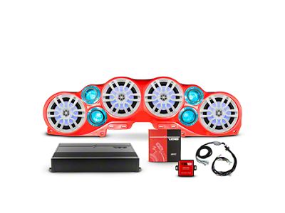 DS18 Complete RGB Loaded Sound Bar Package with Plastic Grille Marine Speakers; Red Sound Bar with White Speaker Grilles (20-24 Jeep Gladiator JT)