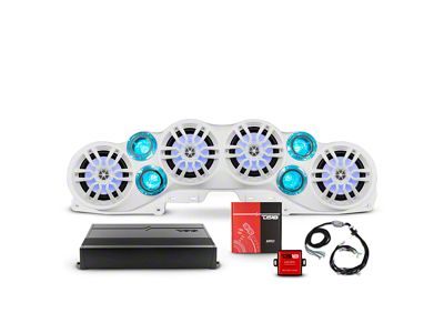 DS18 Complete RGB Loaded Sound Bar Package with Plastic Grille Marine Speakers; White Sound Bar with White Speaker Grilles (20-24 Jeep Gladiator JT)