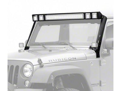 Go Rhino 30-Inch LED Light Bar and Four 3x3-Inch LED Cube Lights WLF Windshield Light Mount Frame; Textured Black (07-18 Jeep Wrangler JK)