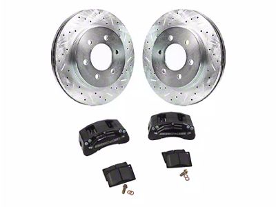 SSBC-USA M4-Moab Rear 4-Piston Caliper and Performance Brake Pad Upgrade Kit with Cross-Drilled Slotted Rotors; Black Calipers (18-24 Jeep Wrangler JL w/o HD Brake Package)