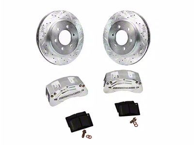 SSBC-USA M4-Moab Rear 4-Piston Caliper and Performance Brake Pad Upgrade Kit with Cross-Drilled Slotted Rotors; Clear Anodized Calipers (18-24 Jeep Wrangler JL w/o HD Brake Package)