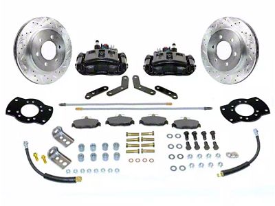 SSBC-USA Rear Disc Brake Conversion Kit with Built-In Parking Brake Assembly and Cross-Drilled/Slotted Rotors; Black Calipers (97-06 Jeep Wrangler TJ w/ Dana 44 Rear Axle)