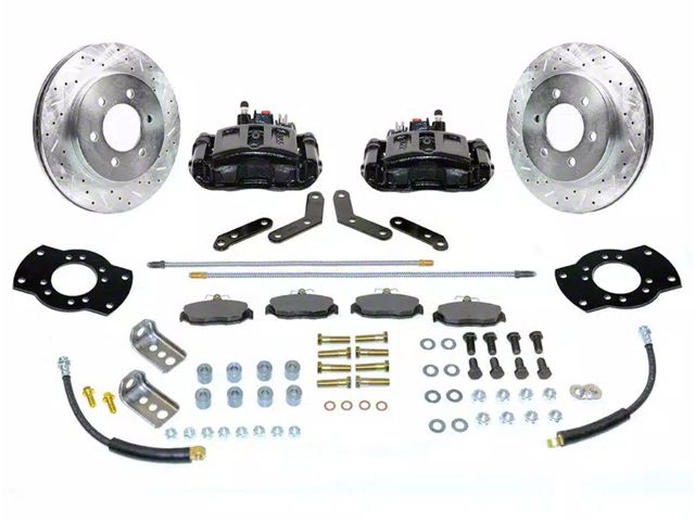 SSBC-USA Rear Disc Brake Conversion Kit with Built-In Parking Brake Assembly and Cross-Drilled/Slotted Rotors; Black Calipers (97-06 Jeep Wrangler TJ w/ Dana 44 Rear Axle)