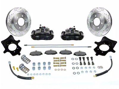 SSBC-USA Rear Disc Brake Conversion Kit with Built-In Parking Brake Assembly and Cross-Drilled/Slotted Rotors; Black Calipers (90-95 Jeep Wrangler YJ)