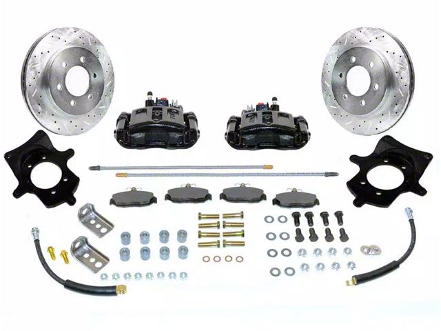 SSBC-USA Rear Disc Brake Conversion Kit with Built-In Parking Brake Assembly and Cross-Drilled/Slotted Rotors; Black Calipers (97-06 Jeep Wrangler TJ w/ Dana 35 Rear Axle)