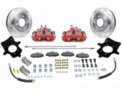 SSBC-USA Rear Disc Brake Conversion Kit with Built-In Parking Brake Assembly and Cross-Drilled/Slotted Rotors; Red Calipers (97-06 Jeep Wrangler TJ w/ Dana 35 Rear Axle)