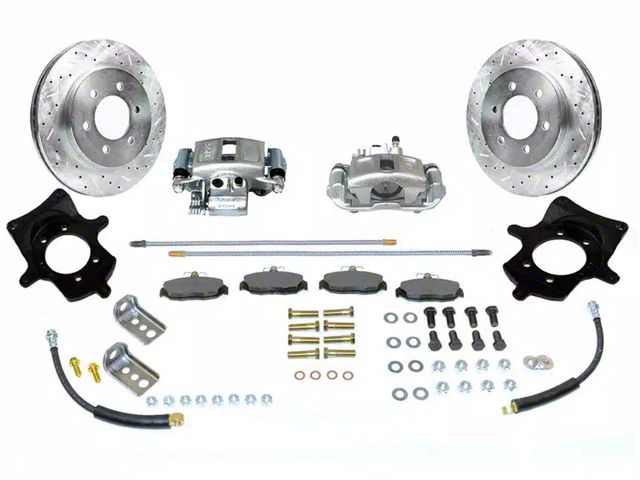 SSBC-USA Rear Disc Brake Conversion Kit with Built-In Parking Brake Assembly and Cross-Drilled/Slotted Rotors; Zinc Calipers (90-95 Jeep Wrangler YJ)