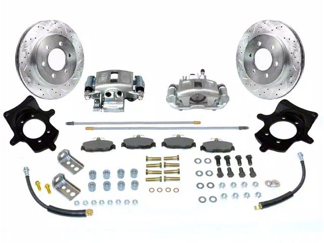 SSBC-USA Rear Disc Brake Conversion Kit with Built-In Parking Brake Assembly and Cross-Drilled/Slotted Rotors; Zinc Calipers (97-06 Jeep Wrangler TJ w/ Dana 44 Rear Axle)