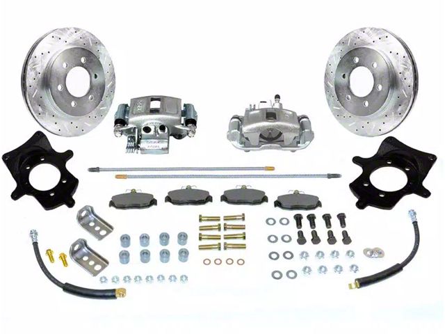 SSBC-USA Rear Disc Brake Conversion Kit with Built-In Parking Brake Assembly and Cross-Drilled/Slotted Rotors; Zinc Calipers (97-06 Jeep Wrangler TJ w/ Dana 35 Rear Axle)