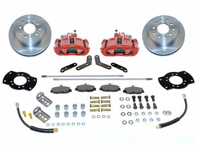 SSBC-USA Rear Disc Brake Conversion Kit with Built-In Parking Brake Assembly and Vented Rotors; Red Calipers (87-89 Jeep Wrangler YJ)
