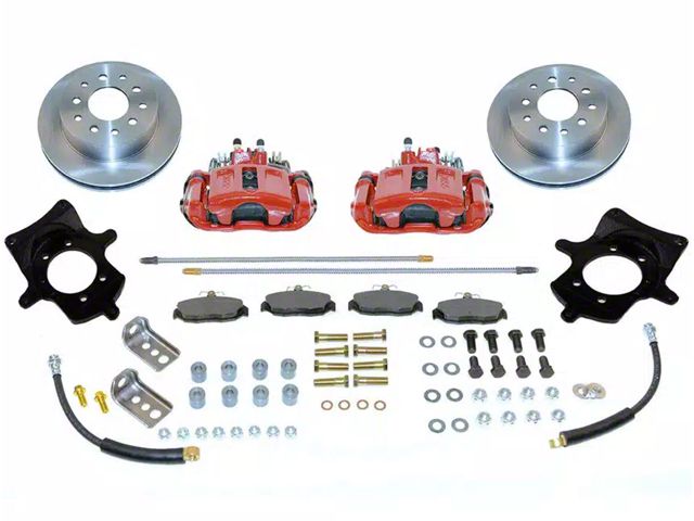 SSBC-USA Rear Disc Brake Conversion Kit with Built-In Parking Brake Assembly and Vented Rotors; Red Calipers (90-95 Jeep Wrangler YJ)