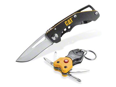 CAT Keychain Light and 5-Inch Drop Point Knife Set; 2-Piece (Universal; Some Adaptation May Be Required)