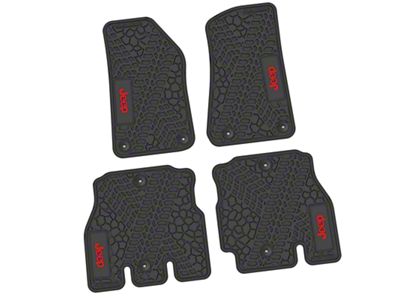 FLEXTREAD Factory Floorpan Fit Tire Tread/Scorched Earth Scene Front and Rear Floor Mats with Red JEEP Insert; Black (18-24 Jeep Wrangler JL 4-Door, Excluding 4xe)