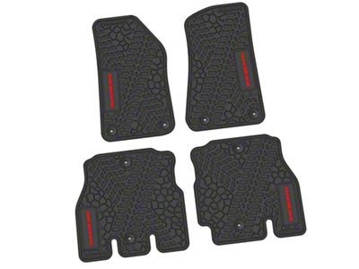 FLEXTREAD Factory Floorpan Fit Tire Tread/Scorched Earth Scene Front and Rear Floor Mats with Red Mojave Insert; Black (18-24 Jeep Wrangler JL 4-Door, Excluding 4xe)