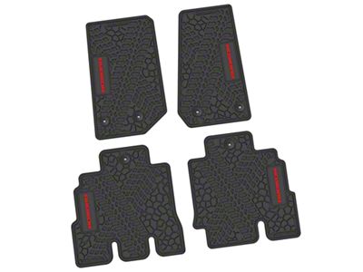 FLEXTREAD Factory Floorpan Fit Tire Tread/Scorched Earth Scene Front and Rear Floor Mats with Red Rubicon Insert; Black (14-18 Jeep Wrangler JK 4-Door)