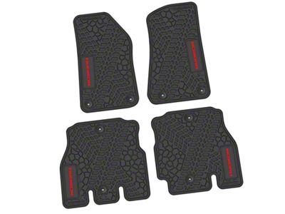 FLEXTREAD Factory Floorpan Fit Tire Tread/Scorched Earth Scene Front and Rear Floor Mats with Red Rubicon Insert; Black (18-24 Jeep Wrangler JL 4-Door, Excluding 4xe)