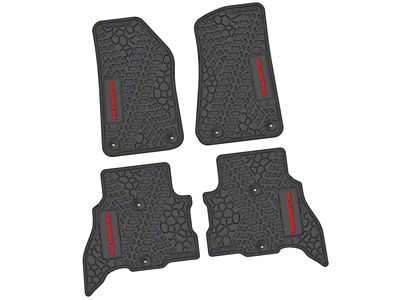 FLEXTREAD Factory Floorpan Fit Tire Tread/Scorched Earth Scene Front and Rear Floor Mats with Red Rubicon Insert; Black (21-24 Jeep Wrangler JL 4xe)