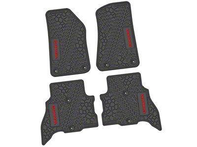 FLEXTREAD Factory Floorpan Fit Tire Tread/Scorched Earth Scene Front and Rear Floor Mats with Red Sahara Insert; Black (21-24 Jeep Wrangler JL 4xe)