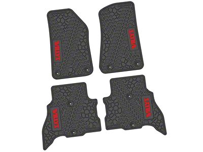 FLEXTREAD Factory Floorpan Fit Tire Tread/Scorched Earth Scene Front and Rear Floor Mats with Red Willys Insert; Black (21-24 Jeep Wrangler JL 4xe)