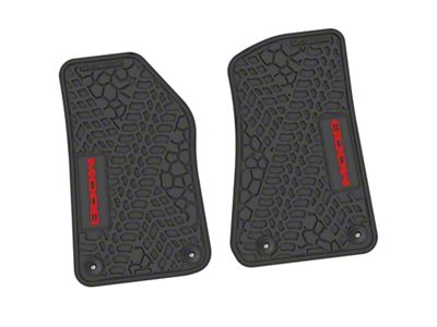 FLEXTREAD Factory Floorpan Fit Tire Tread/Scorched Earth Scene Front Floor Mats with Red MOAB Insert; Black (18-24 Jeep Wrangler JL 2-Door)