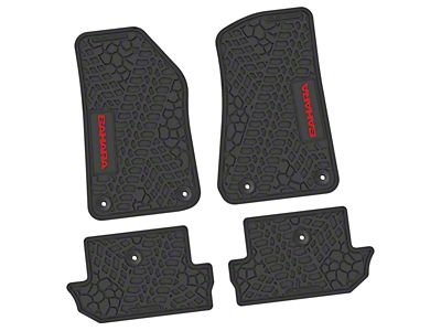 FLEXTREAD Factory Floorpan Fit Tire Tread/Scorched Earth Scene Front and Rear Floor Mats with Red Sahara Insert; Black (18-24 Jeep Wrangler JL 2-Door)